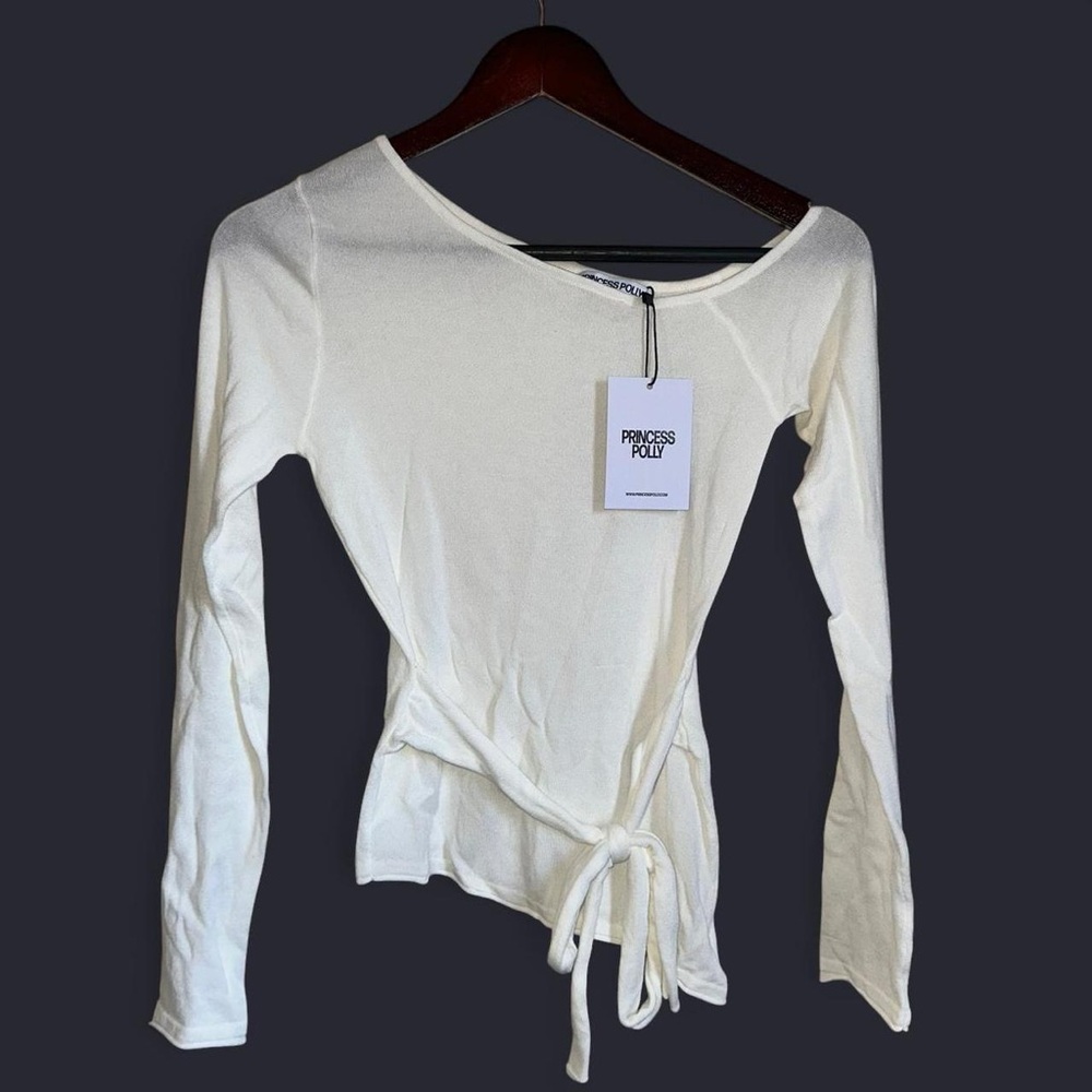 Princess Polly Off White Cream Off The Shoulder Long Sleeve Wrap Shirt Blouse
